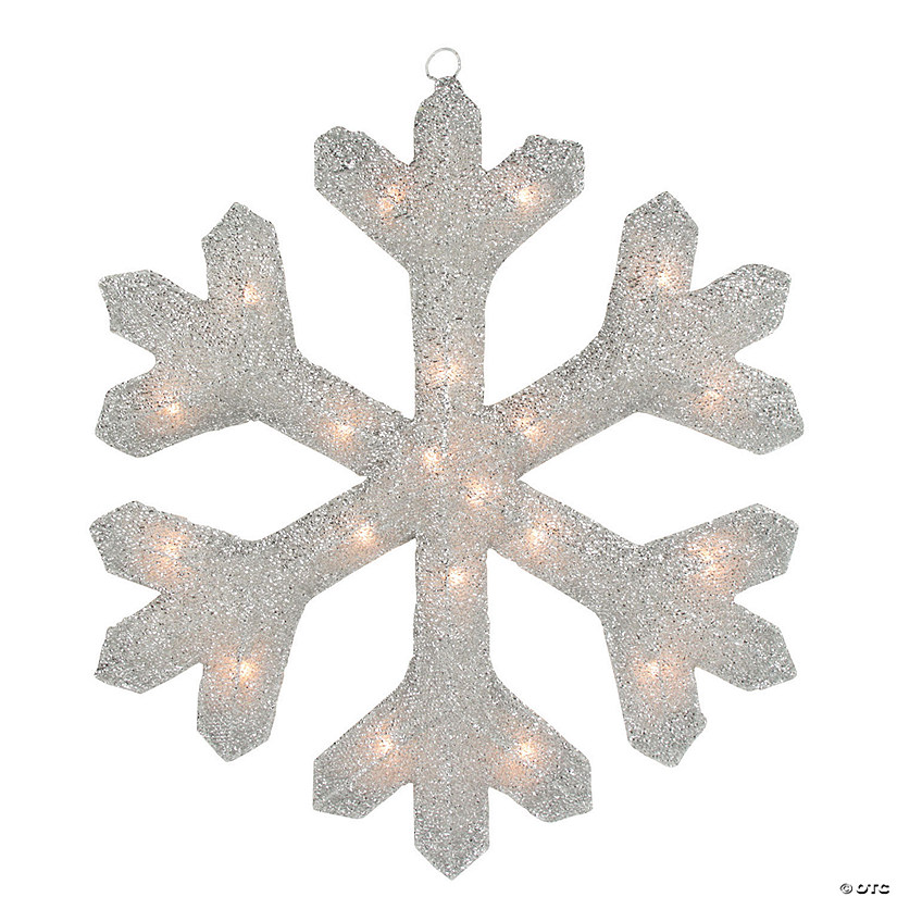 Northlight - 20" Silver Lighted Tinsel Christmas Snowflake Window Decor Image