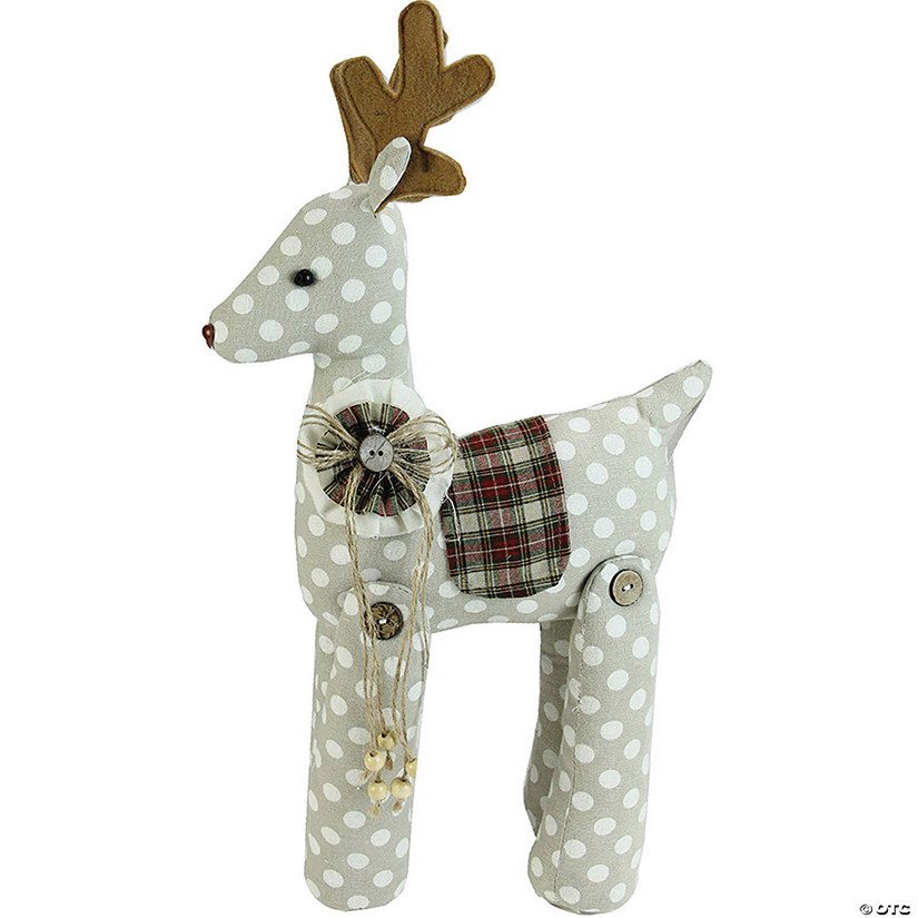 Northlight - 20" White and Brown Polka Dot Reindeer Christmas Tabletop Decor Image