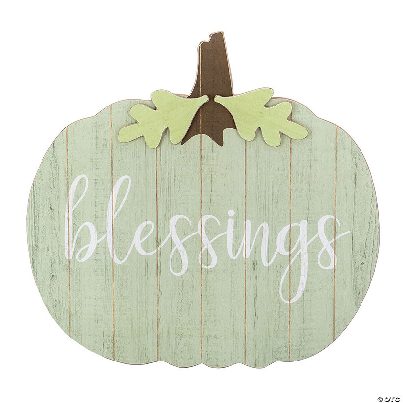 Northlight 20" Wooden Blessings Pumpkin Thanksgiving Hanging Wall Sign Image