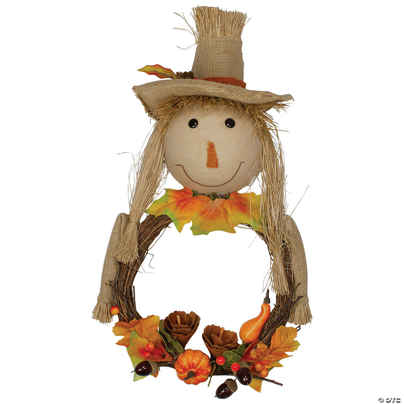Northlight 20" Yellow and Tan Fall Harvest Scarecrow Artificial Wreath Wall Decor Image