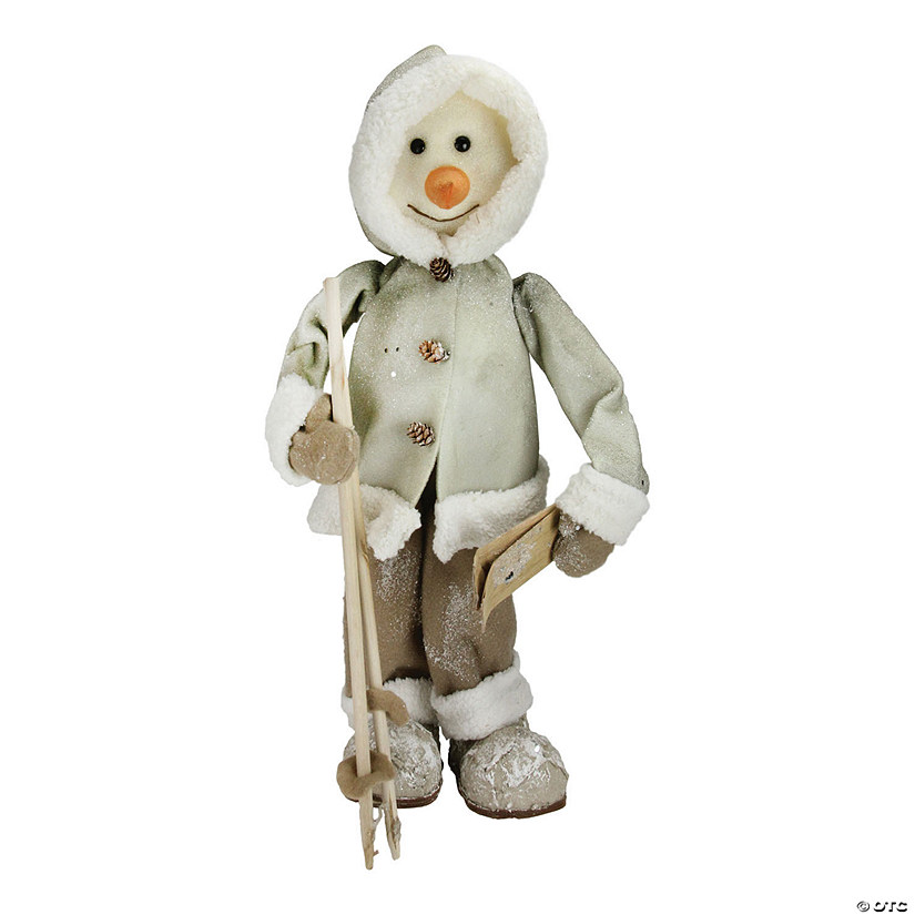Northlight - 21.5" White and Brown Skiing Snowman Christmas Figure Decoration Image