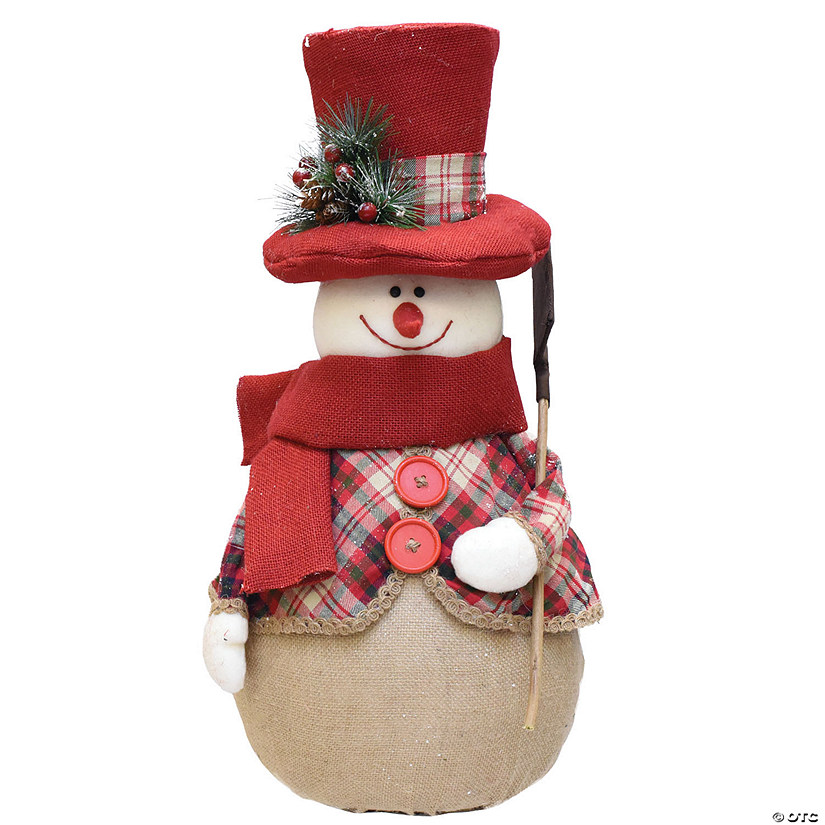 Northlight - 22.75" Red and Brown Plaid Snowman with Shovel Tabletop Christmas Figure Image