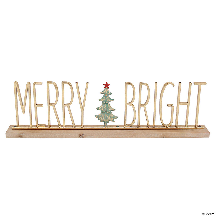 Northlight 23.5" Gold Merry and Bright Metal Christmas Sign Centerpiece Image