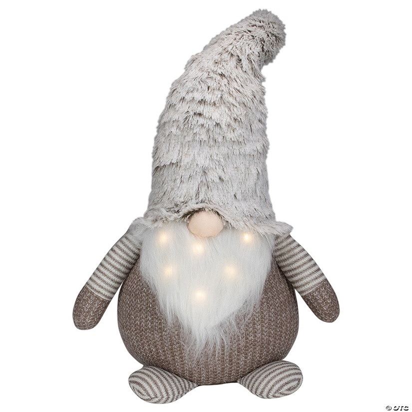Northlight 23.5" LED Lighted Brown and White Knit Gnome Christmas Figure Image