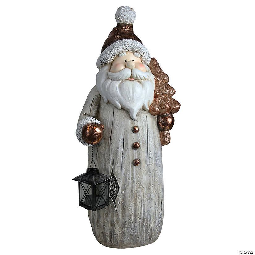 Northlight - 23.75" White and Bronze Santa with Tea Light Candle Lantern Christmas Figure Image