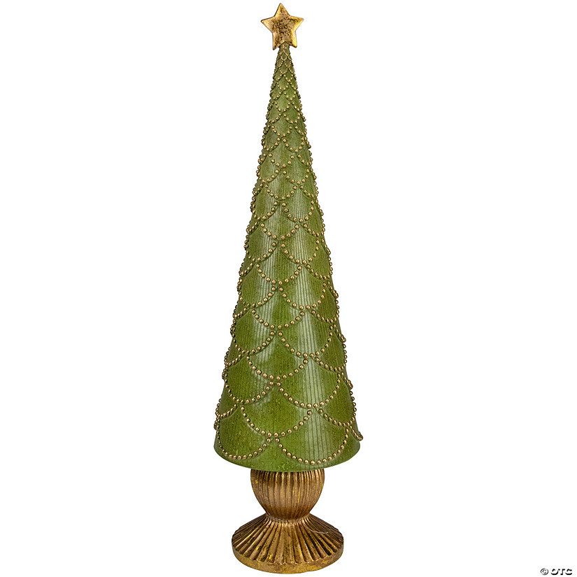 Northlight 23" Green Christmas Tree Cone on Pedestal with Star Topper Tabletop Decor Image