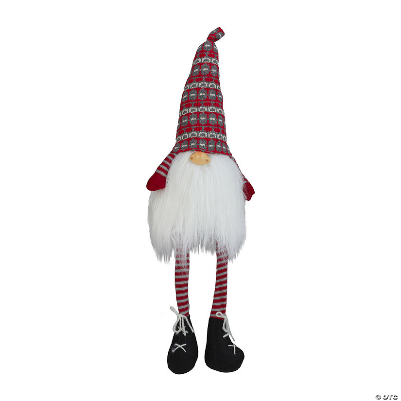 Northlight 23" Red and Gray Striped Christmas Santa Gnome with Dangling Legs Image