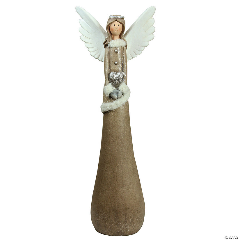 Northlight - 24" Brown and White Angel with Heart Christmas Tabletop Figurine Image