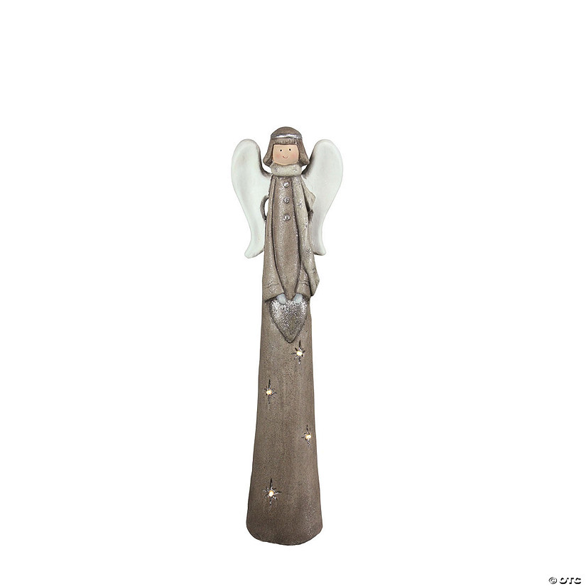 Northlight - 24" Brown and White LED Lighted Angel With Heart Christmas Tabletop Figurine Image
