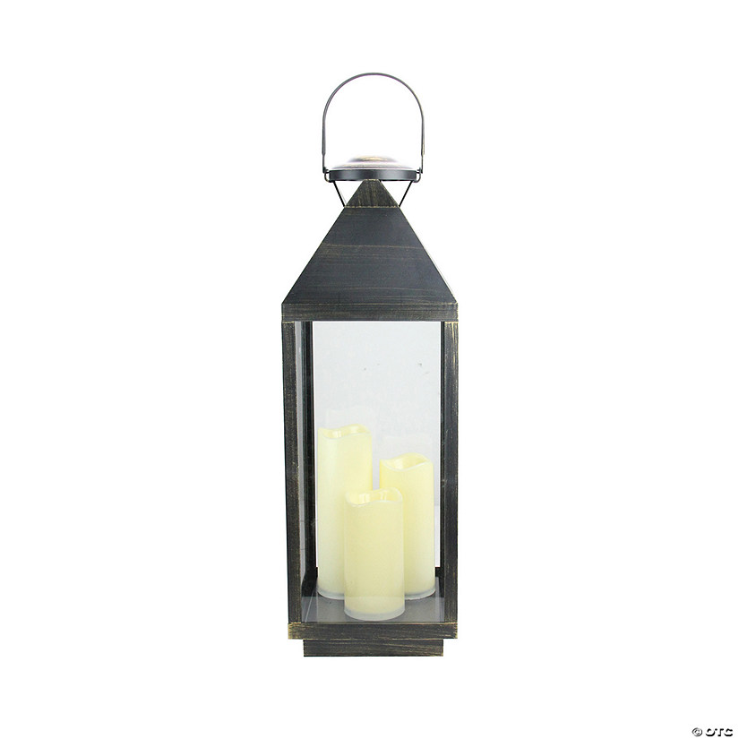 Northlight 24" Gold Brushed Black Candle Lantern with Flameless LED Candles Image