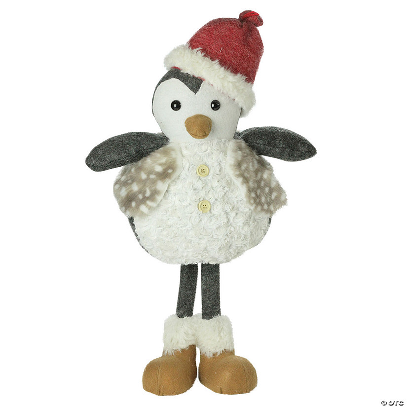 Northlight - 24" Gray and White Sitting Penguin with Beanie Santa Hat Christmas Figurine Image