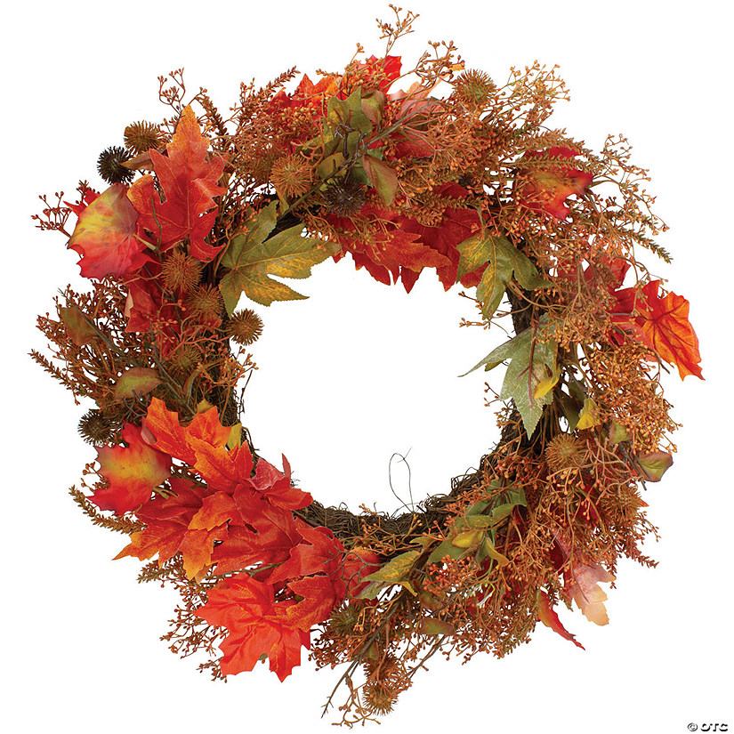 Northlight 24-Inch Autumn Harvest Maple Leaf with Berries Artificial Wreath; Unlit Image