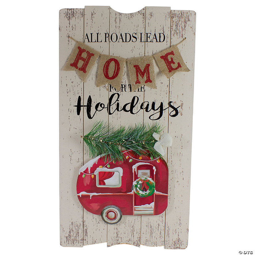 Northlight - 24" Lighted All Roads Lead Home Vintage Red Truck Christmas Wall Sign Image