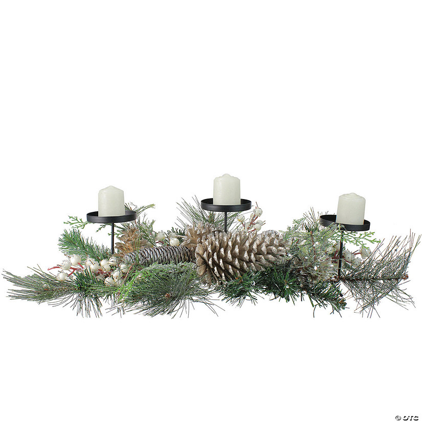 Northlight - 24" Long Needle Pine and Berries Christmas Candle Holder Image