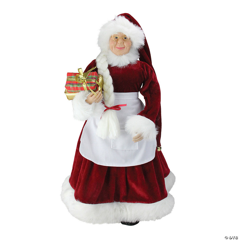 Northlight - 24" Mrs. Claus with Braided Hair and Gifts Christmas Figure Image