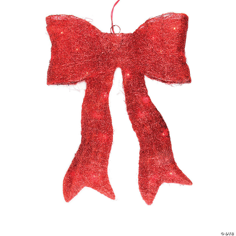 Northlight - 24" Pre-Lit Sparkling Red Sisal Bow Outdoor Christmas Decoration Image
