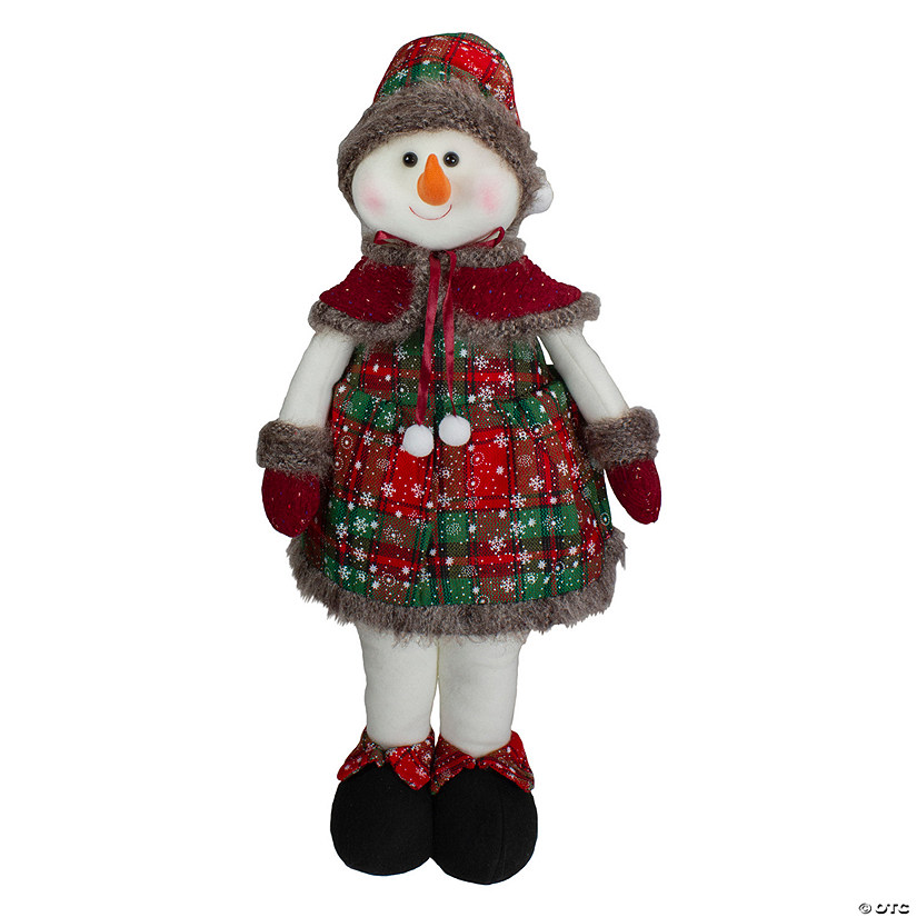 Northlight 24" Red and Green Jolly Plush Girl Snowman Christmas Figure Image