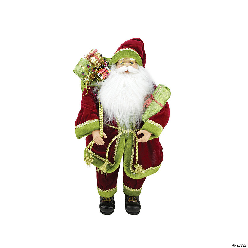 Northlight - 24" Red and Green Standing Santa Claus with Gift Bag Christmas Figurine Image
