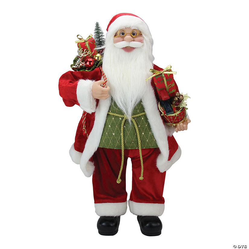 Northlight - 24" Red and White Santa Claus Christmas Figurine with Presents and Drum Image