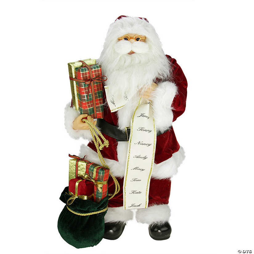 Northlight 24" Red Traditional Standing Santa Claus Christmas Figure with Name List and Gift Boxes Image