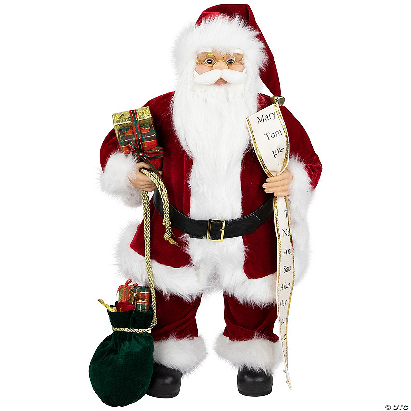 Northlight 24" Red Traditional Standing Santa Claus Christmas Figure with Name List and Gift Boxes Image