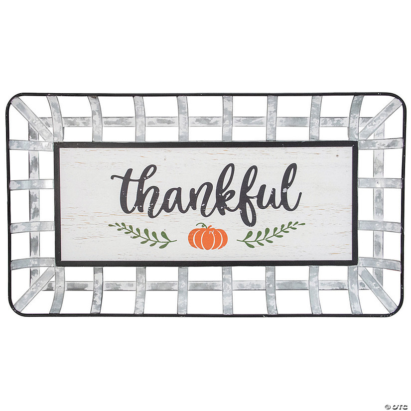 Northlight 24" Silver and White With a Pumpkin "Thankful" Rectangular Fall Serving Tray Sign Image