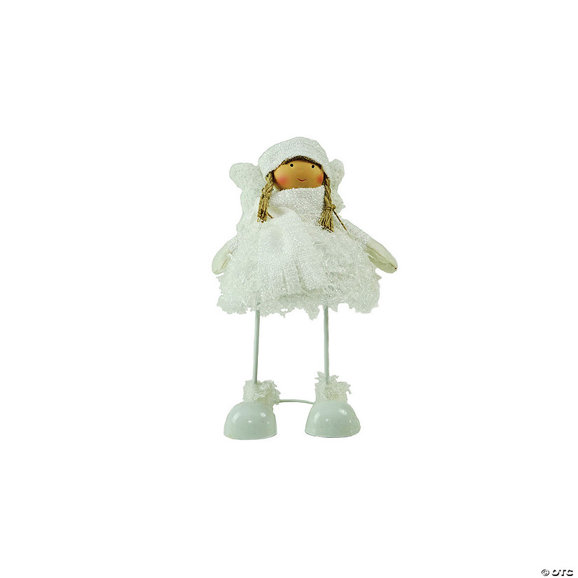 Northlight - 24" Snowy Woodlands Plush White Angel Bobble Girl Christmas Figure Image