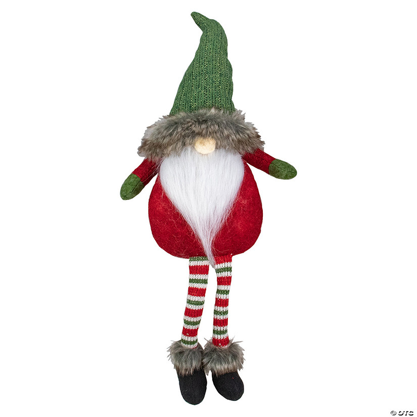 Northlight 25-Inch Plush Red and Green Sitting Tabletop Gnome Christmas Decoration Image