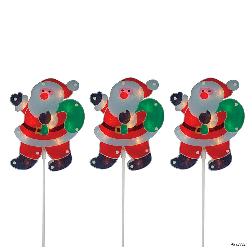 Northlight 25" Pre-Lit Holographic Santa Claus Christmas Pathway Markers, Set of 3 Image