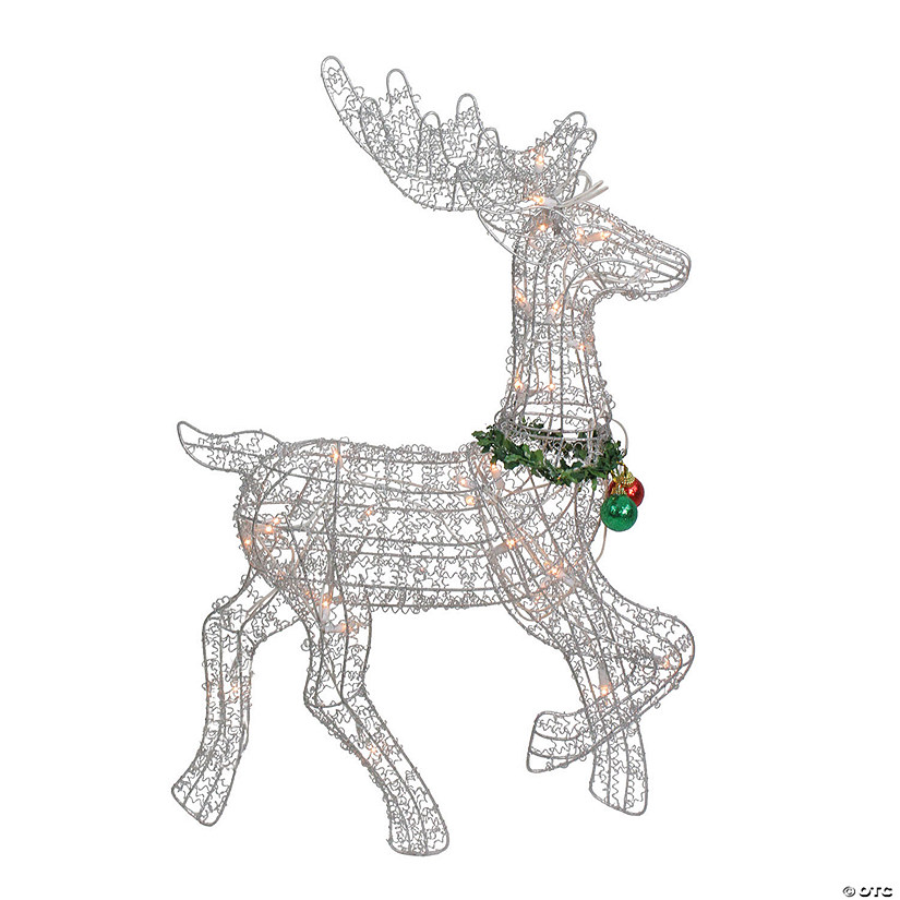 Northlight - 25" Silver and Green Lighted Prancing Reindeer Christmas Outdoor Decor Image