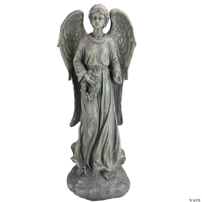 Northlight 26" Distressed Finish Angel with Floral Wreath Outdoor Garden Figure Image