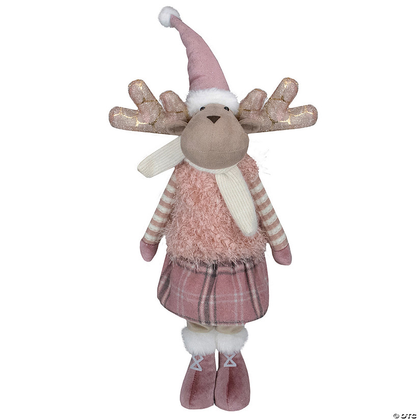 Northlight 26" Pink and Beige Standing Girl Moose Christmas Tabletop Figurine Image