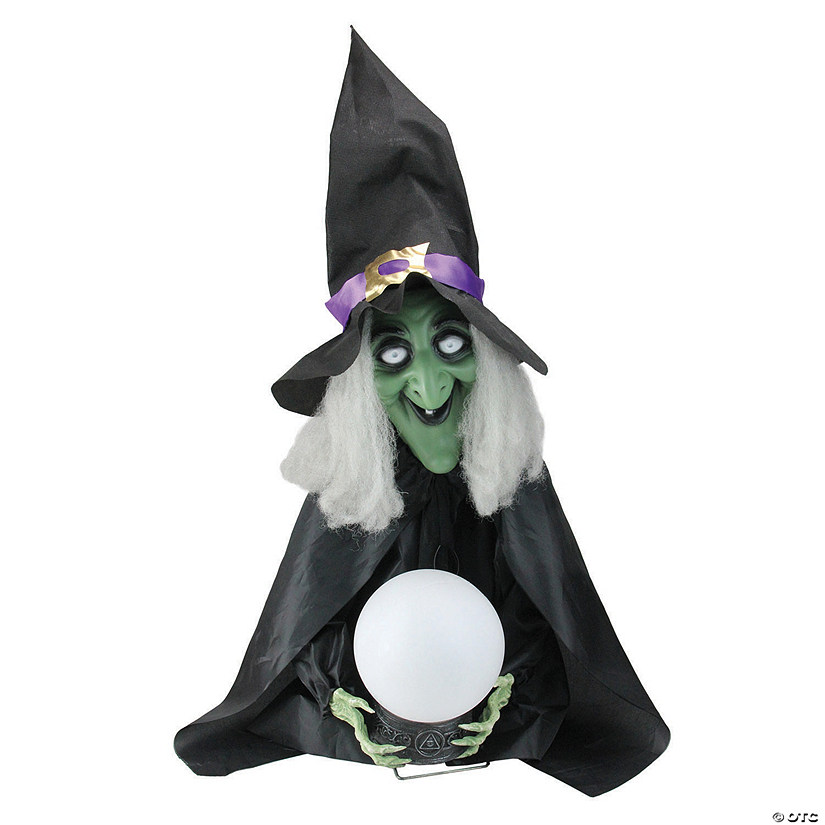 Northlight 26" Pre-Lit Black and Green Sitting Fortune Witch with Magic Ball Halloween Decor Image