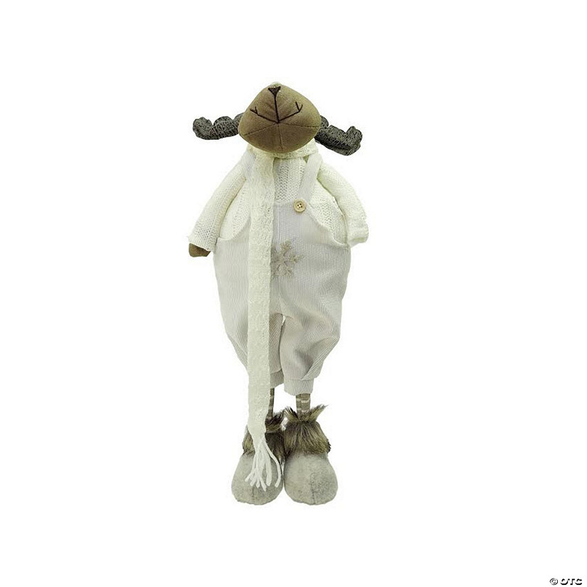 Northlight 26" White and Brown Standing Boy Moose Christmas Tabletop Figure Image