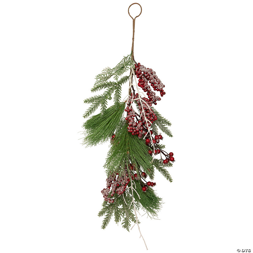 Northlight 28" Frosted Red Berries and Pine Cones Artificial Christmas Teardrop Swag Image