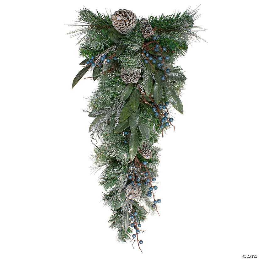 Northlight 28" Mixed Pine and Blueberries Artificial Christmas Teardrop Swag - Unlit Image