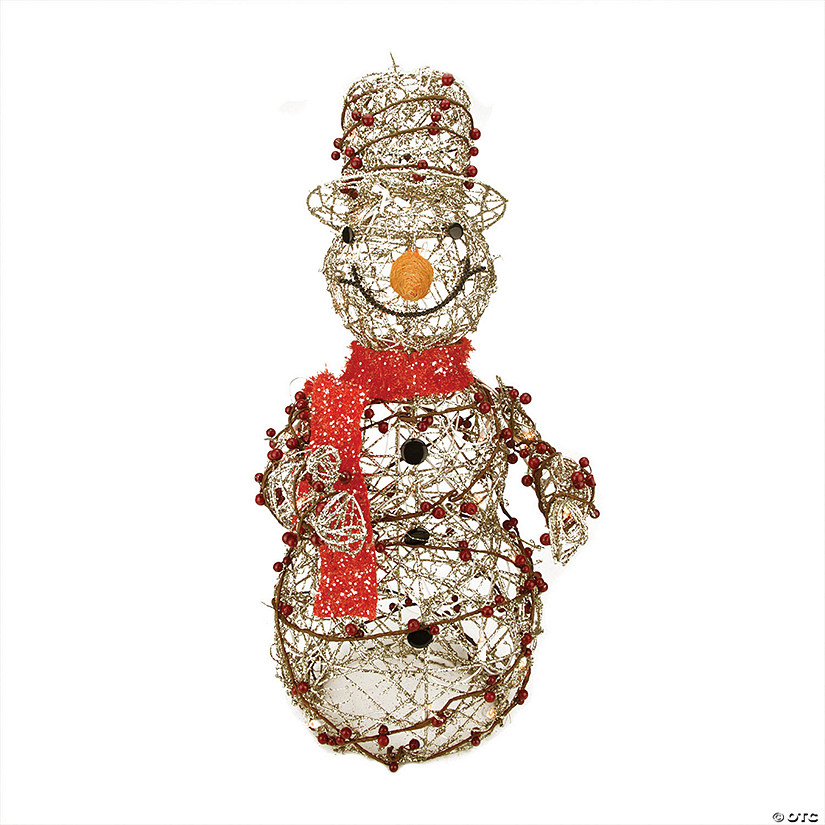 Northlight - 28" Pre-Lit Champagne Gold and Red Glittered Snowman Outdoor Christmas Yard Decor Image