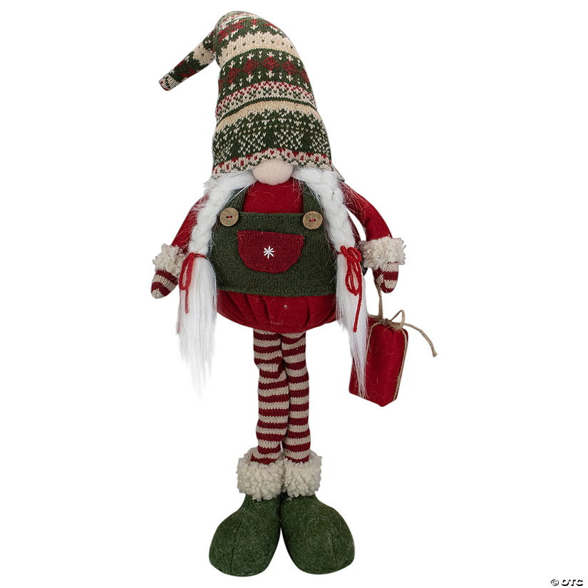 Northlight 28" Red and Green Fair Isle Standing Gnome Girl Christmas Figure Image