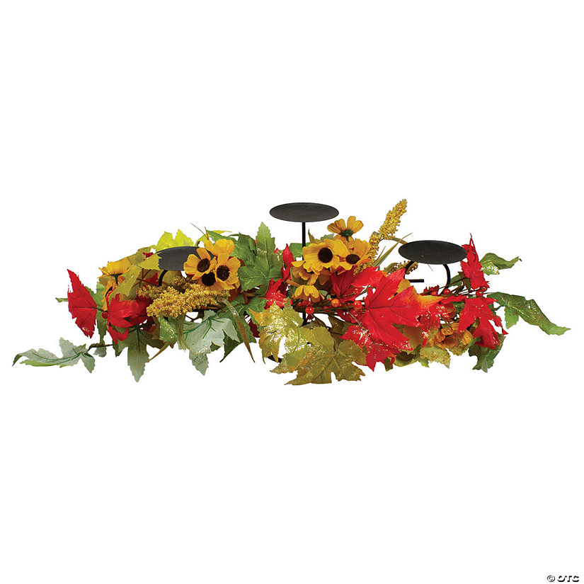 Northlight 28" Yellow Sunflower and Red Leaves Fall Harvest Candle Holder Image