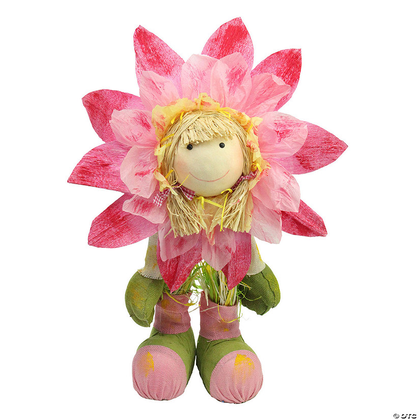 Northlight 29" pink  green and yellow spring floral standing sunflower girl decorative figure Image