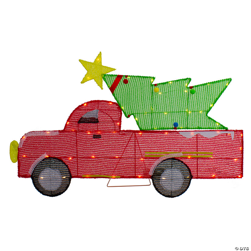 Northlight 3' LED Lighted Red Truck with Christmas Tree Outdoor Decoration Image