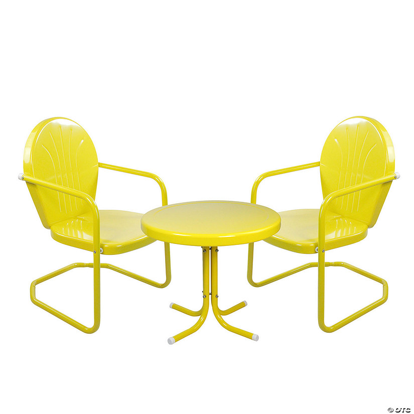 Northlight 3-Piece Retro Metal Tulip Chairs and Side Table Outdoor Set Yellow Image