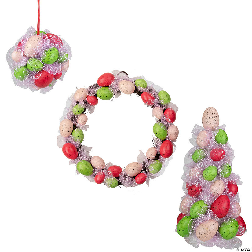 Northlight 3-piece speckled easter egg tree  ball and wreath set Image