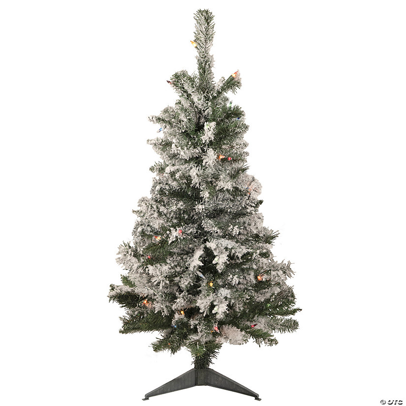 Northlight 3' Pre-Lit Medium Heavily Flocked Artificial Christmas Tree - Multi-Color Lights Image