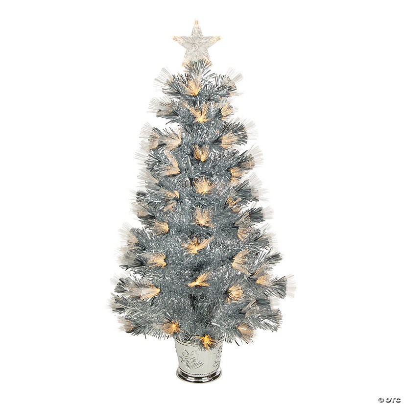 Northlight 3' Pre-Lit Silver Fiber Optic Artificial Christmas Tree  Warm White Lights Image