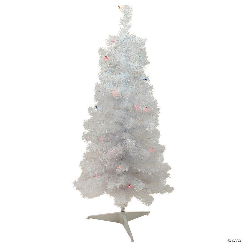 Northlight 3' Pre-lit White Pine Artificial Christmas Tree - Multi Lights Image