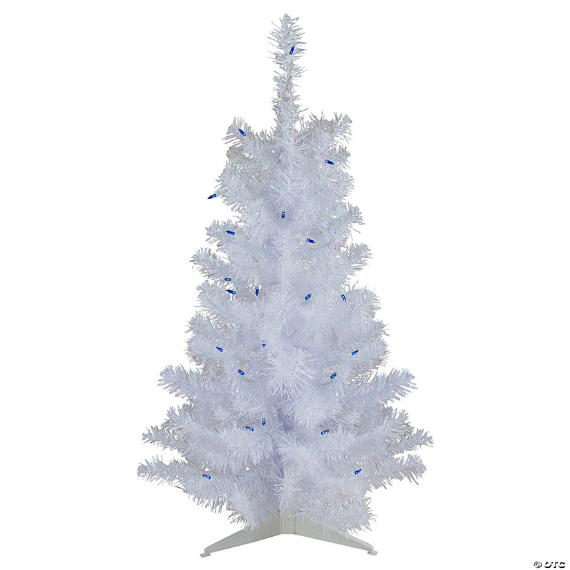 Northlight 3' Pre-Lit White Pine Slim Artificial Christmas Tree - Blue Lights Image