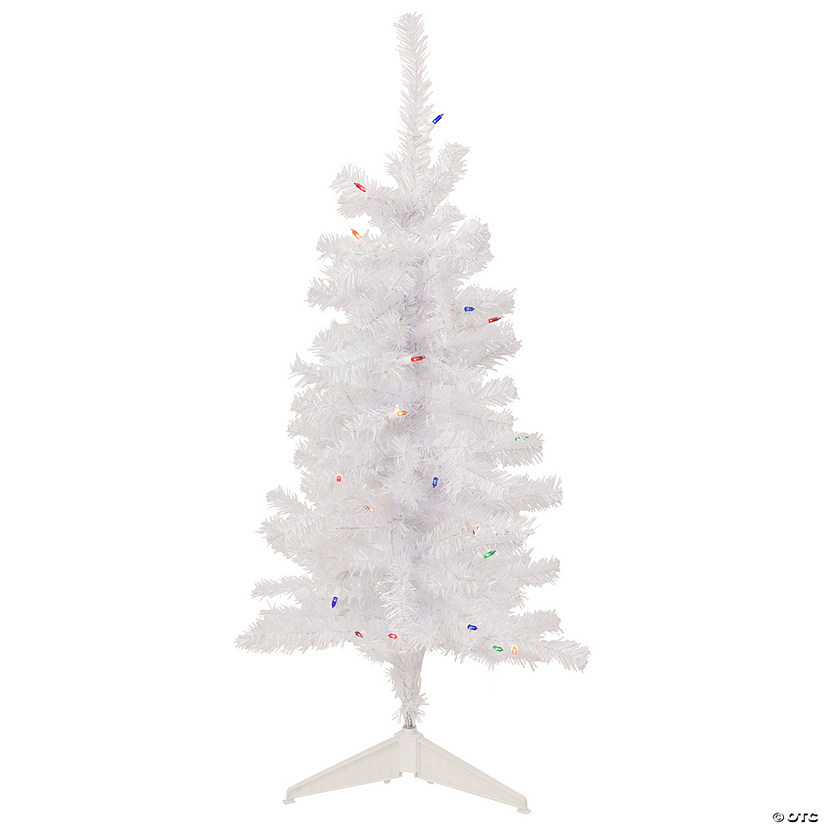 Northlight 3' Pre-Lit Woodbury White Pine Slim Artificial Christmas Tree  Multi Lights Image