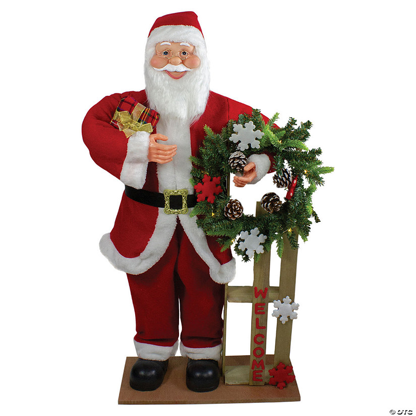 Northlight - 3' Santa Claus Holding a Wreath Christmas Decoration Image