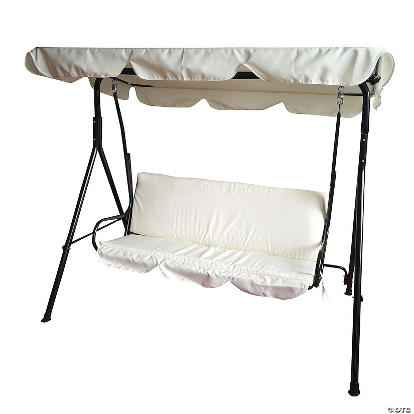 Northlight 3-Seater Outdoor Patio Swing with Adjustable Canopy - Cream Image